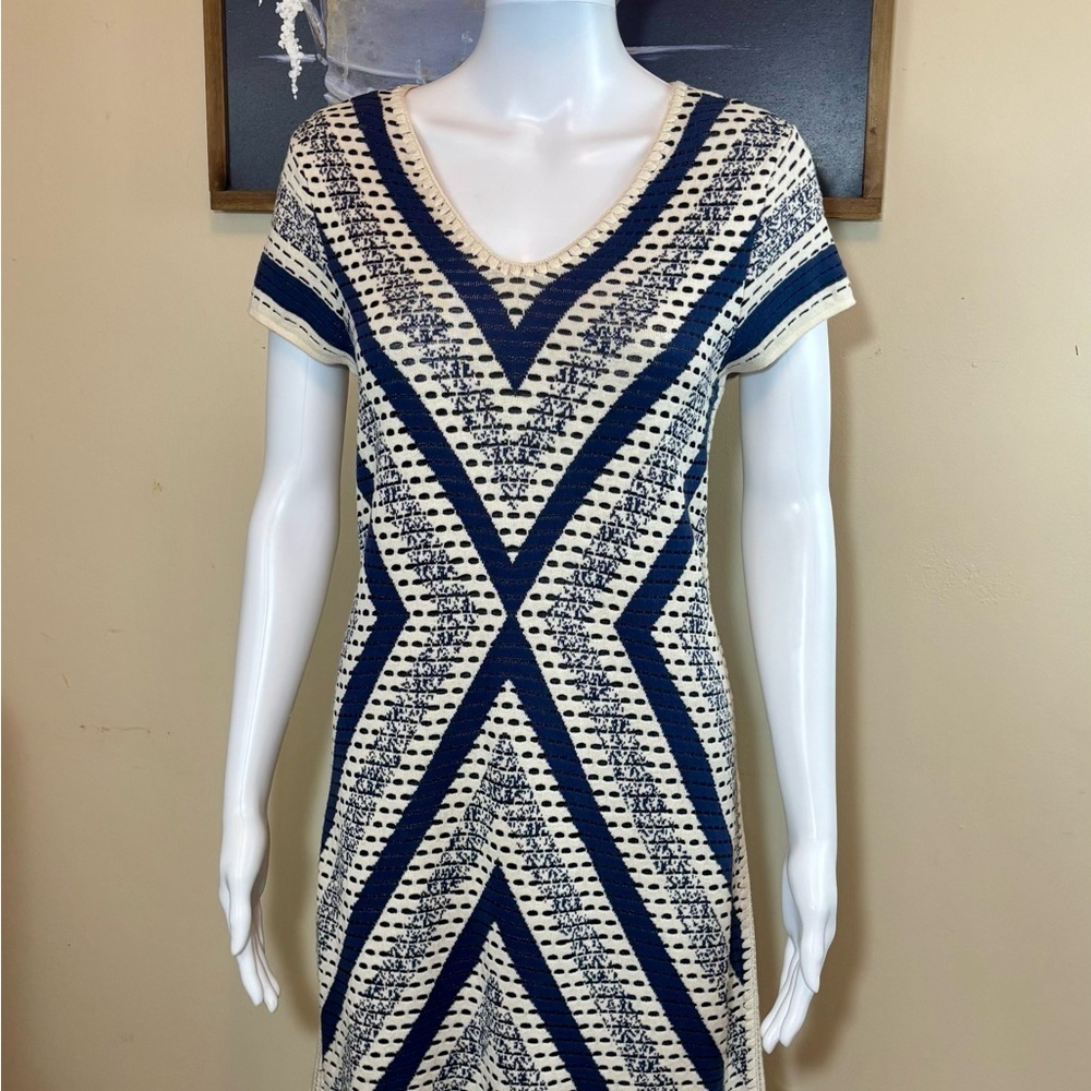 NIC+ZOE Navy and Beige Chevron Knit Dress - Picture 2 of 6